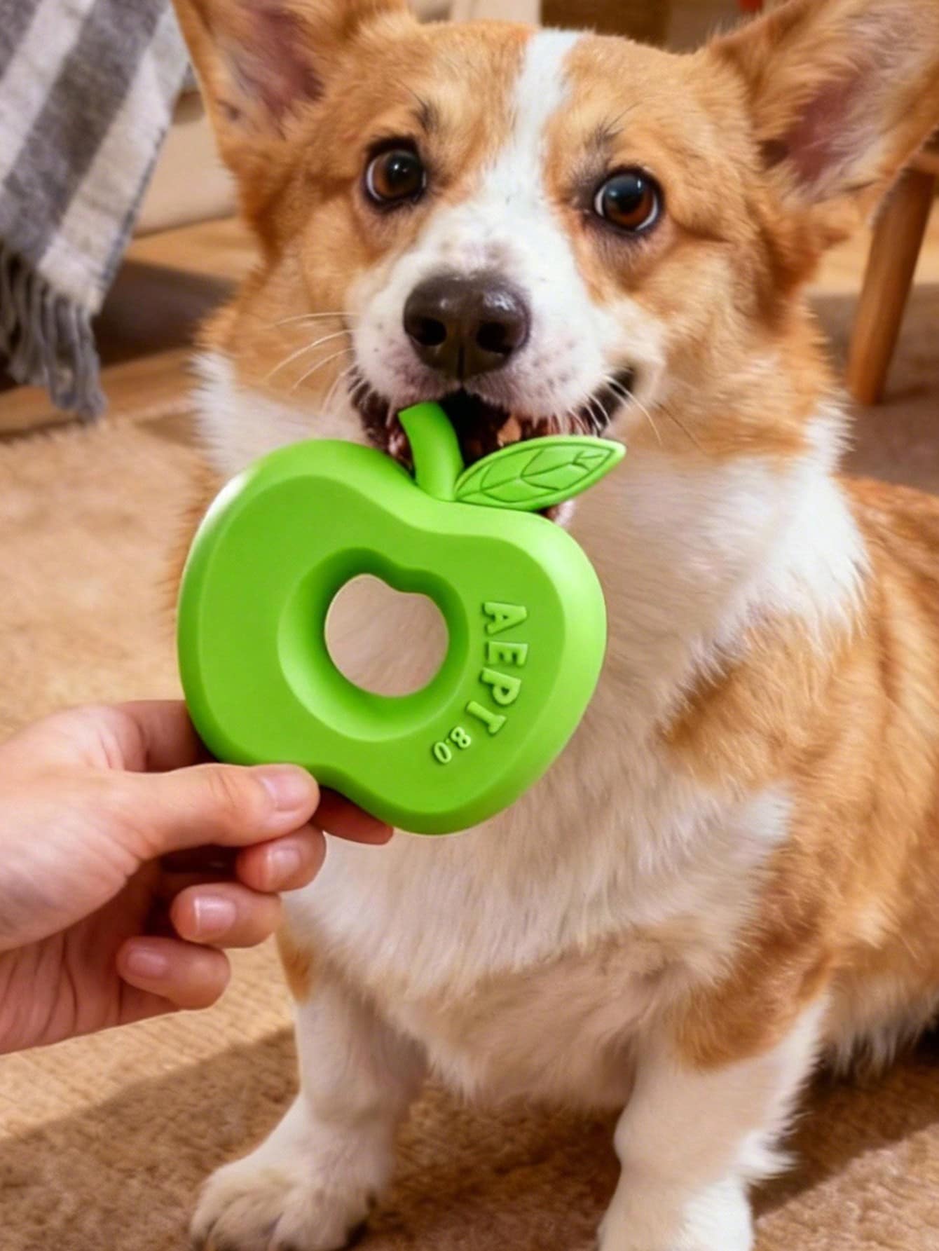 1pc Cute & Fun Chew Toy, Teeth Cleaning TPR & Wood Plastic Apple Shaped Pet Toy, Suitable For Small/Medium Dogs & Cats, Self-Entertainment, Exercise, Interaction, Prevent Destruction, Relieve Anxiety - Multicolor - View 1