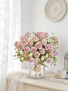 1 Peça Combinação de Flores Artificiais de Rosa e Hortênsia de 29 cm, Flores de Seda Falsa para DIY, Decoração de Casa, Casamento, Centro de Mesa, Jardim, Sala de Estar, Decoração de Quarto, Decoração de Quarto, Decoração de Ramos, Presente do Dia dos Namorados - Rosa chiclete - Visão 6