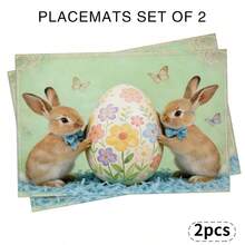 4-Piece Retro Rabbit Placemat Set (4-Piece Set) Suitable For Dining Tables, Washable Table Mat With Rabbit, Easter Egg, Purple Flower And Other Patterns, Rectangular Easter Table Decoration, Suitable For Coffee Tables, Holiday Parties And Spring Table Decoration - Multicolor - View 17
