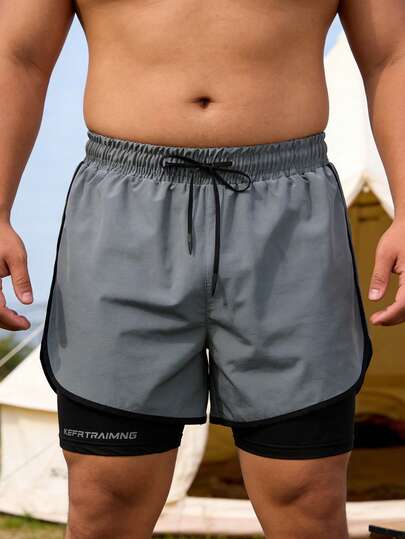 Plus Size Men's Sports Shorts, Fashionable Casual Loose Shorts For Hiking, Cycling, Running, Great Gift For Boyfriend, Spring/Autumn