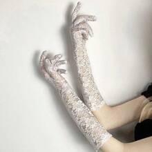Vintage Mesh Thin Hot Girl Gloves Mesh Lace Sexy Photo Props - 黑色 - 查看 4