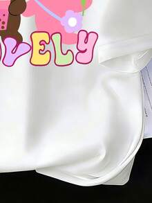 Tween Girls' Cartoon Graphic Print Loose Fit Drop Shoulder Short Sleeve T-Shirt - White - View 5