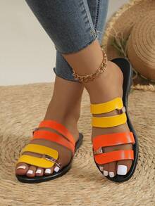 Sandálias rasteiras femininas minimalistas, confortáveis e estilosas, ideais para casais na praia, perfeitas para férias e viagens, não abrasivas, com ótimo custo-benefício, em cores variadas, com tira personalizada e bico aberto. - Laranja - Ver 5