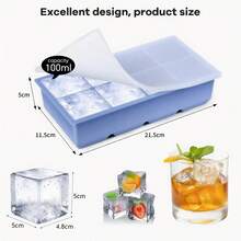 2 Silicone Ice Cube Tray, Easily Release 8 Square Ice Cubes Per Tray, 2" Large , Reusable, Suitable For Fridge, Chocolate, Baby Food, Juice (With Ice Clamps) - Multicolor - View 6