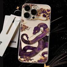 Un estuche de teléfono resistente a golpes con cuerpo completo transparente con diseño de serpiente púrpura. - Multicolor - Ver 3