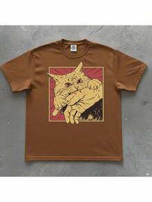 Vintage Cat T-Shirt, Retro Bite, Grunge, Authentic, Stylish, Regular Blogger Style - Rust Brown - View 2