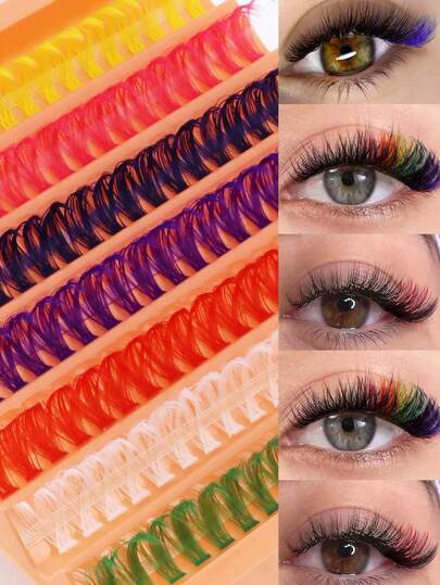 140 piezas/Set Pestañas postizas de colores C-Curl 40D rizadas y voluminosas con degradado de 7 colores del arcoíris, suaves y delicadas de pelo sintético de visón, longitud de 16 mm, adecuadas para escenario, Navidad, fiesta, maquillaje brillante