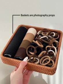 200个/包 女士简约优雅便捷弹力4厘米/1.57英寸黑色发圈，适合日常装饰、扎马尾、运动、通勤、梳妆打扮、作为发饰佩戴，也可作为橡皮筋使用。 - 春天色 - 查看 7