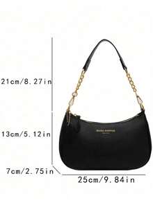 2025 New Fashion Classic Versatile Letter Graphic Decor Solid Color PU Waterproof Material Crescent Shoulder Bag, Suitable For Shopping And Crossbody Wear - Black - View 7