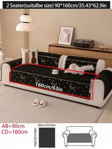 1 pieza Funda de sofá de chenilla minimalista y de moda, diseño con estampado de estrellas y lunas. Adecuada para sofás de 1/2/3/4 plazas y en forma de L. Funda de sofá antideslizante, resistente a arañazos, antipolvo, resistente a manchas y apta para mascotas. Lavable a máquina, lavable a mano, lavable en seco. Funda de sofá para todo el año para la sala de estar, puede servir como decoración destacada y protector de muebles, aplicable para dormitorio, estudio, comedor y sala de estar. Ideal para la decoración del Ramadán y las vacaciones. - Negro - Ver 16