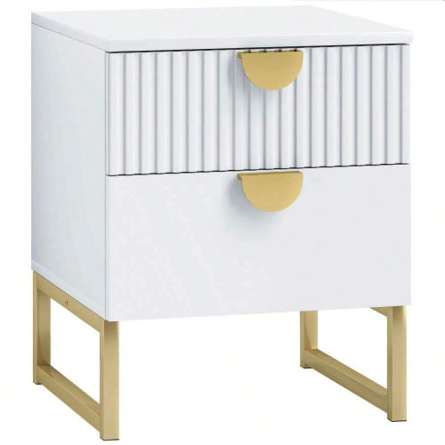 Bedside Table With 2 Drawers, Side Table, Nightstand With Gold Handles, Chest Of Drawers For Bedroom Or Living Room, 40 X 40 X 50 Cm, White - White - View 1