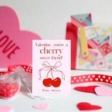 Cherry Valentine - Coquette Bow Valentine Card, Editable Template - Preppy Aesthetic School Valentine Card - Printable Valentine For Girls - A - View 6