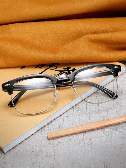 Black Metal Frame, Modern Y2k Computer Glasses, Unisex, Lightweight Metal Frame, Compatible With Smartphones, Tablets And Laptops - Suitable For Office, Gaming And Everyday Use, Stylish Glasses, Office Accessory, Sturdy Hinges, Designed For Digital Users.