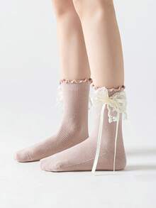 1 Paar Baby Einfarbige Fliegen-Socken, schwarz & weiß kniehohe Prinzessin-Stil nahtlose Socken, Frühling/Herbst - Verschiedenfarbig - Übersicht 14