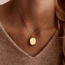 1 pieza Collar con dije ovalado de acero inoxidable grabado con foto personalizada, collar con foto dorado, joyería conmemorativa, regalo de aniversario, regalo para la madre, regalo del Día de la Madre - Multicolor - Ver 2