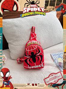 Marvel 1个漫威官方授权蜘蛛侠图案单肩包，男童休闲胸包，轻便可调节肩带，卡通零钱包，适合男孩、年轻粉丝、学生，完美适用于日常上学、户外玩耍、主题公园游玩、假期旅行，方便携带零食。 - 彩色 - 查看 13