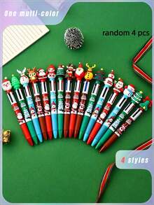 Set 4 pixuri neutre cu tematică de Crăciun, 4 opțiuni de culoare: modele cu Moș Crăciun, reni, om de zăpadă și brad de Crăciun - vârf retractabil ergonomic, peniță medie, material plastic durabil. Perfect pentru recompense pentru adolescenți, Crăciun, Halloween, cadouri de ziua de naștere și cadouri distractive de Crăciun cu pixuri neutre. - Multicolor - Vizualizare 1