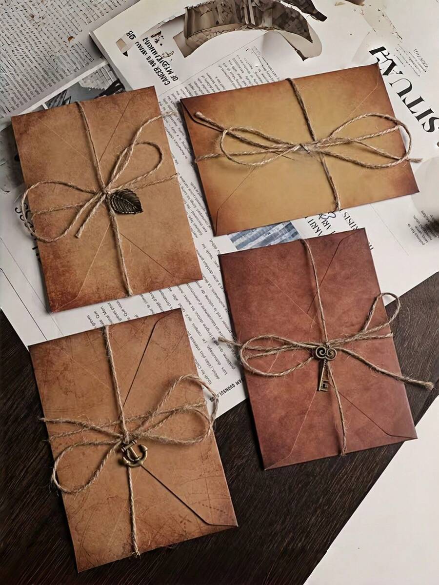 这款复古风格的仿牛皮纸信封套装，配有麻绳和金属装饰，包含10张A5手写情书、2个信封、2根绳子、2个装饰配件和4张信纸。它非常适合用作邀请函、情书和派对回礼，是送给爱人、朋友、家人和同学的理想礼物。 - 彩色 - 查看 1