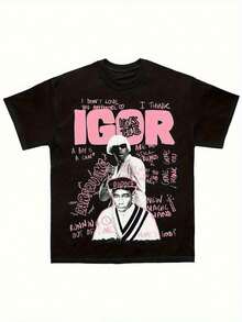Tyler Igor Sketchbook Man T-Shirt Heavy Weight Cotton T-Shirt Pink Graffiti Stamped Short Sleeve Neck Round Casual Street Wear Regular Fit All Seasons Comfortable Musical T-Shirt Comfortable Clothing Artistic T-Shirt Non-Elastic Fabric Street Style Urban Fashion Top Stamped Young Man Sizes S-3xl - 黑色 - 查看 1