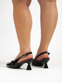 尖头小猫跟高跟鞋，优雅女士时尚派对宽楦高跟鞋，百搭精致女士高跟鞋 - 亮黑皮 - 查看 6