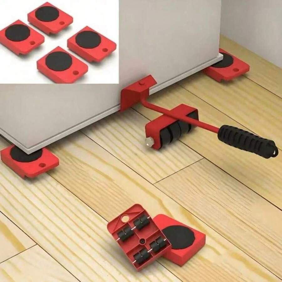 5 Piezas Kit Deslizador de Muebles Acero al Carbono con Ruedas de Goma Antideslizantes ,Set de 5 rodillos/ruedas para mover muebles, herramientas de mudanza de alto rendimiento - A - Ver 1