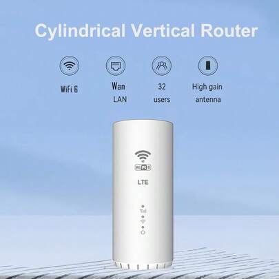 Acest adaptor WiFi 5G compact, alb, are un design cilindric, acceptă mai multe benzi de frecvență (B1/B3/B5/B7/B8/B20/B38/B39/B40/B41), este alimentat prin USB și acceptă modul dual prin cartelă SIM/bandă largă - o soluție ideală pentru internet acasă.