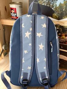 防盗多隔层星形印花学院风尼龙双肩包，可装15.6英寸笔记本电脑，多口袋轻便书包，多功能书包，大容量旅行包 - 彩色 - 查看 10