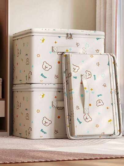 1个婴儿房收纳盒，牛津布材质，可爱泰迪熊图案 - 多功能节省空间整理盒，适用于衣柜、卧室、厨房等 - 非常适合存放书籍、衣物、家用纺织品和床上用品