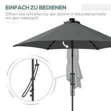 Solar Parasol With LED, Ø 290 X 260 Cm (Cross Base Included), 55-60 Kg, UV Protection, With Protective Cover, Crank Handle, Polyester, Dark Grey - Dark Grey - View 4