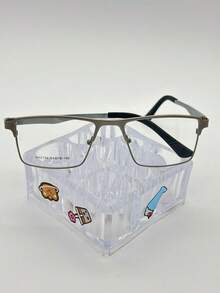 1 par de gafas de hombre con marco geométrico estrecho de metal 2194 de acero inoxidable plateado, con lentes transparentes, que bloquean la luz azul, adecuadas para el uso diario,   Ninguno - Plateado - Ver 2