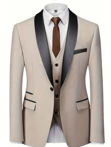 Men's 3-Piece Suit, Suit Jacket + Vest + Trousers, Business Casual, Stylish And Elegant, High-Quality Men's Suit, Suitable For Weddings, Business, Parties - 卡其色 - 查看 2