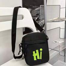 Fluorescent Green Fashionable Printed Design Crossbody Bag, Adjustable Strap, Multi-Compartment Lightweight And Easy To Carry Daily Shoulder Bag, Zipper Closure, Perfect Gift For Friends - Black - View 5