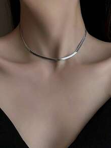 1pc Stainless Steel Rose Gold Chain Necklace - Silver - View 8