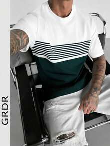 Áo thun nam tay ngắn cổ tròn phối màu GRDR, thoải mái và thời trang. - Màu xanh lá cây đậm - Xem 2