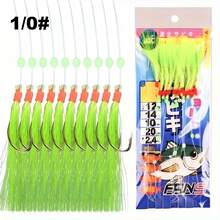 每袋10个鱼钩，用于鲑鱼和鲭鱼海水垂钓的10臂沙比基钓组串钩 - 綠色 - 查看 10