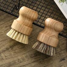 Jute & Palm Fiber Kitchen Cleaning Brush, Short Handle Round Dish Brush, Bamboo Pot Scrubber - Multicolor - View 2