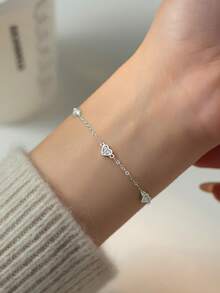 925 Sterling Silver Diamond-Studded Heart Bracelet, Ins Style, Simple, Romantic And Versatile, Perfect Gift - Love - View 15