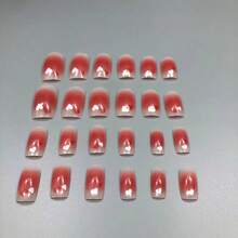 ABS Resin Dusty Pink Gradient Heart Oval Press On Nails 24PCS With Nail File & Jelly Glue Reusable Fake Nails For Women - Multicolor - View 4