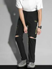 Autumn/Winter New Men's Outdoor Detachable 2-Section Hiking Long Pants, Softshell Climbing Sports Pants - Black - View 6
