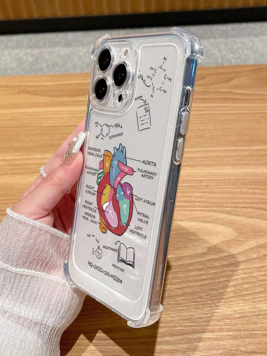 1pc Transparent Personalized Fashion Thickened Four Corners Anti-Fall Organ Print Phone Case, Compatible With Apple And Compatible With Samsung Series. For IPhone 17 /16/ 15/14/13/12/11/Plus/Pro/Pro Max 17Air And Galaxy S25/S24 Plus/S23/S22/S21 Ultra - 彩色 - 查看 1