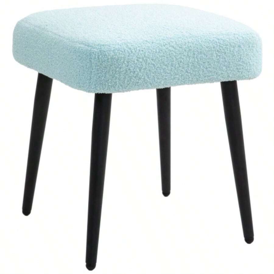 Square Cashmere-Look Stool, Footrest With Steel Legs, Light Blue, For Living Room And Bedroom - Mint Green - View 1