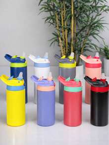 Garrafa térmica infantil de acero inoxidable PYA-19, SUS 304 con tapa de apertura rápida, popote integrado y asa ergonómica | Botella térmica libre de BPA, acabado mate, mantiene frío y caliente hasta 6 horas | 12 oz / 360 ml | Varios colores disponibles - Rosa Fucsia - Ver 8