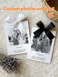 1/3pcs Customized Photo & Text Bridesmaid Proposal Cards, Minimalist Style Bridesmaid Proposal Card Template With Bow, Will You Be My Bridesmaid Cards - Multicolor - View 7