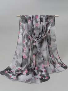 1 chiếc khăn voan in hoa thời trang nữ, nhẹ và đa năng, thích hợp cho mùa xuân. - Xám - Xem 2