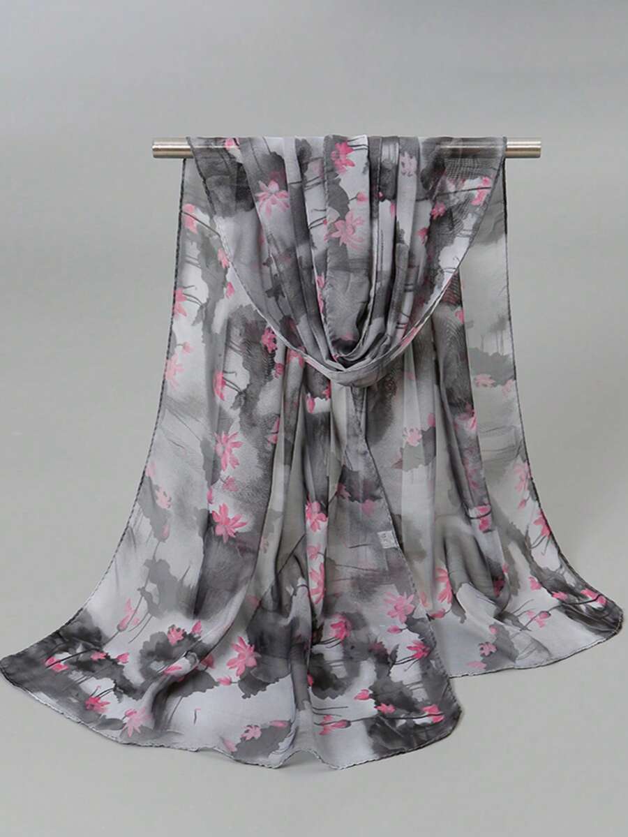 1 chiếc khăn voan in hoa thời trang nữ, nhẹ và đa năng, thích hợp cho mùa xuân.