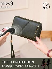 MIYIN 1 pieza Cartera de pasaporte con bloqueo RFID con patrón de avión creativo y bolsa con cremallera, apta para tarjetas de crédito/identificación/dinero en efectivo/pasaportes/vuelos/tarjetas bancarias, cartera de pasaporte multifuncional con cremallera para viajes, adecuada para hombres y mujeres, esencial para viajes, bolsa de viaje ligera, bolsa de equipaje, bolsa de lona, bolsa de noche, organizador de viaje de gran capacidad y durable, esencial para cruceros, vacaciones y viajes para hombres y mujeres - Verde Oscuro - Ver 10