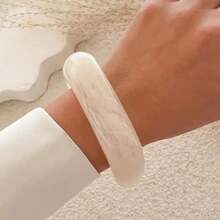 Chunky Acrylic Transparent Candy Color Geometric Round Square Cuff Bangle Bracelet Set For Women Resin Wristband Statement Jewelry - 白色 - 查看 2