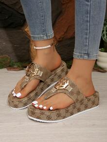 新款厚底坡跟凉拖鞋，女士时尚夏季沙滩拖鞋 - 駝色 - 查看 7