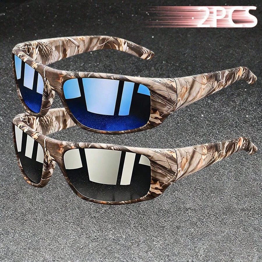 WSZ 两副复古格子时尚眼镜，男士适用，经典百搭，适合骑行、钓鱼、徒步、露营、驾驶等户外活动，也适合夏季热带海滩度假，柔和色调，光泽材质，优雅美观的休闲眼镜。