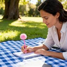 3PCS Pink Pom Pom Pen, Fluffy Ball Cute Plush Fuzzy Pens, Needle Gel Ink Pens, Fluffy Pompoms Plastic Rollerball Pen Cartoon Signature Ball Point Pens For Women Men Office Party Supplies - 最初的 - 查看 5